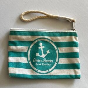 5/ $25  OUTER Banks North Carolina Blue striped make up bag wristlet